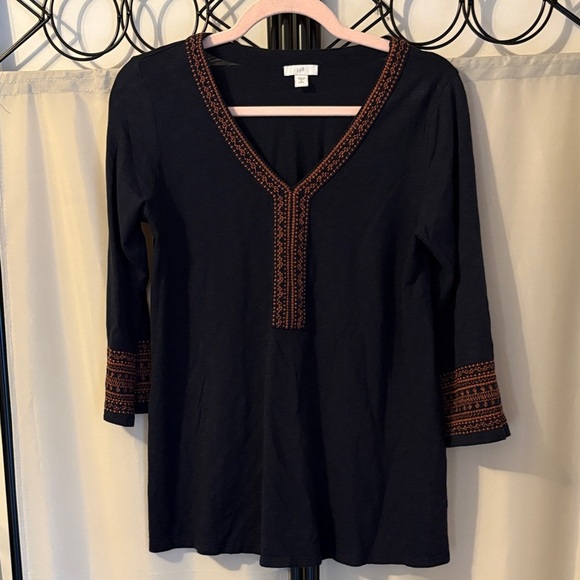 J. Jill Tops - J. Jill Navy Blue Tunic with Rust Embroidered Trim
